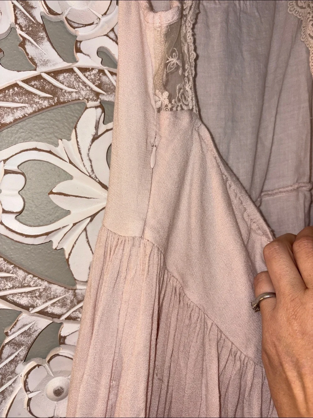 Joyfolie Mia Joy Catrin Boho Lace Tiered Maxi Chiffon Dress Blush sz 12 EUC